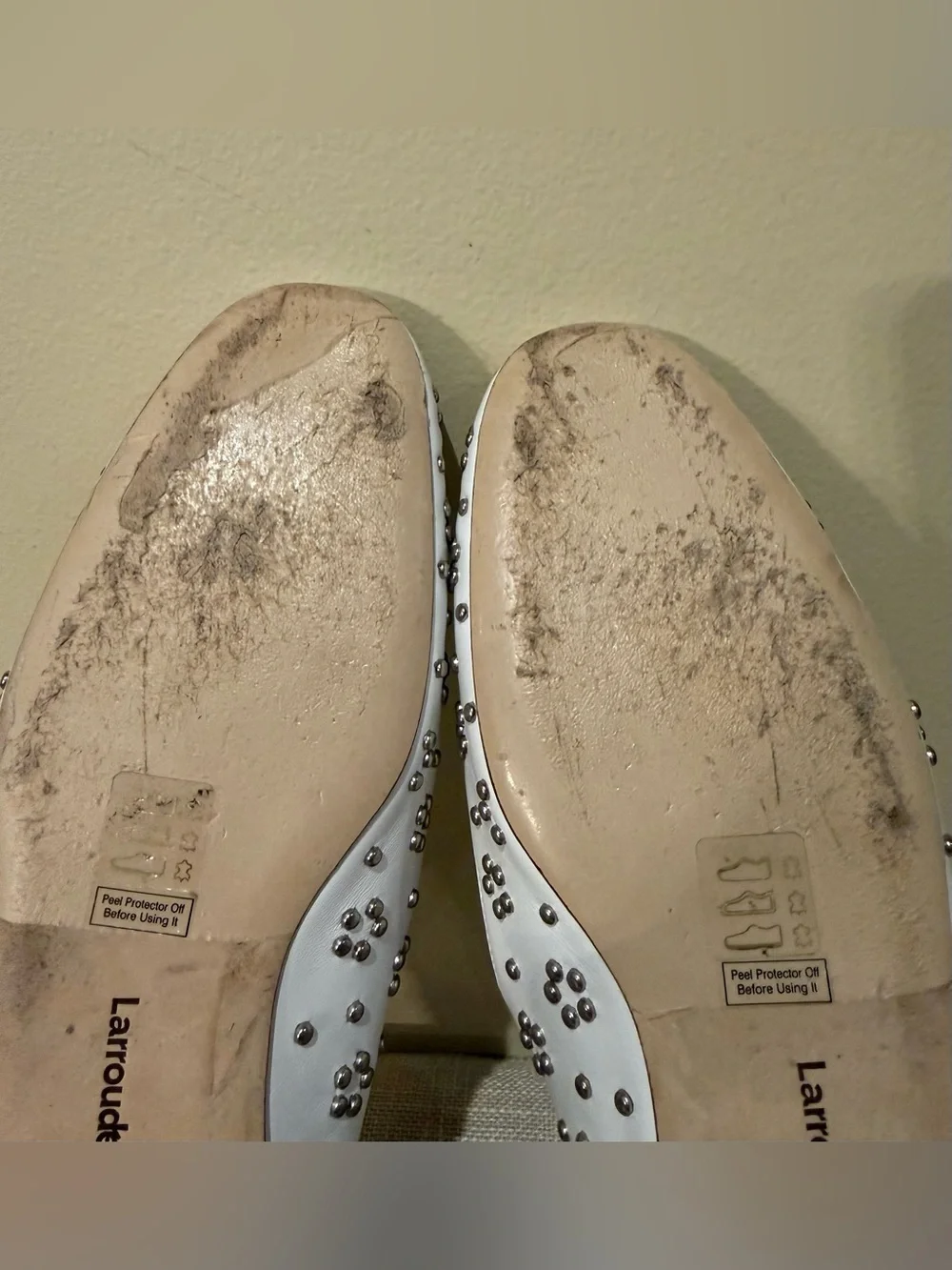 Larroudé White Leather Studded Blair Mary Jane Flats Size 9.5